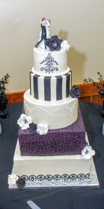 Wedding cake in purple and white