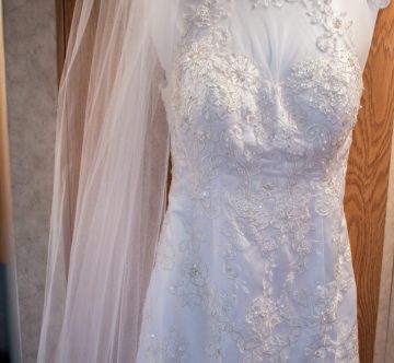 bridal gown and veil