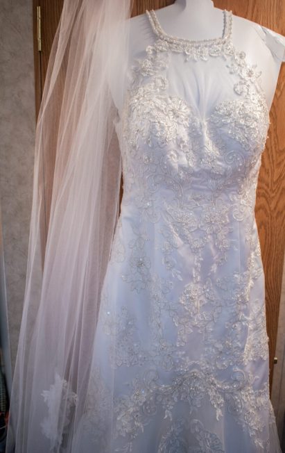 bridal gown and veil