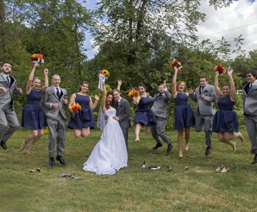 wedding party jumping