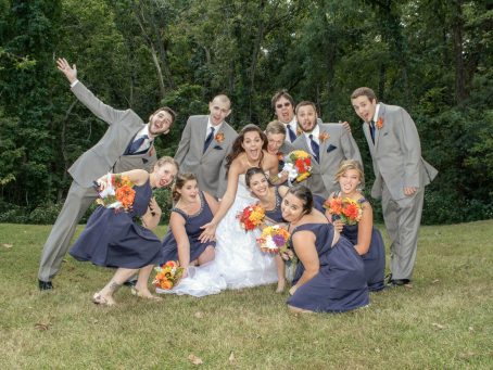 Bride, Groom and wedding party being silly